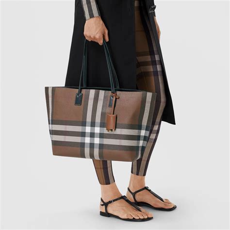 burberry check and leather tote|Burberry medium leather tote.